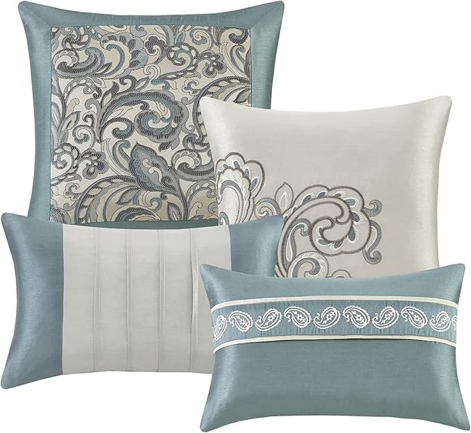Madison Park 24 Piece Faux Silk Paisley Queen Comforter Set with Matching Curtains, Down Alternative Hypoallergenic - Teal - LeafyLoom