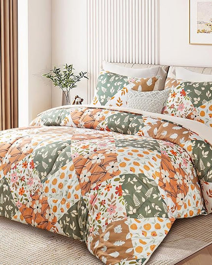 Whale Flotilla King Comforter Set, Soft Reversible Orange and Beige Bedding Comforter Set with Boho Pattern, 1 Micoriber Patchwork Comforter and 2 Pillow Shams, 3 Pieces - LeafyLoom