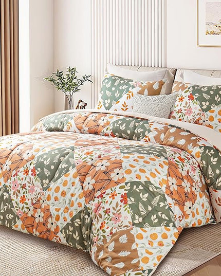 Whale Flotilla Queen Full Comforter Set, Soft Reversible Orange and Beige Bedding Comforter Set with Boho Pattern, 1 Micoriber Patchwork Comforter and 2 Pillow Shams, 3 Pieces - LeafyLoom