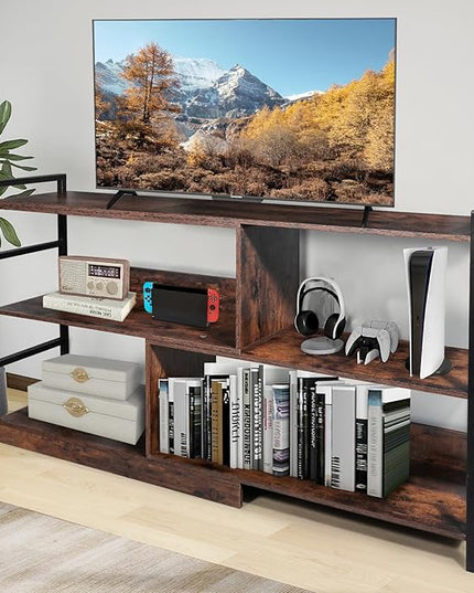 Deformable TV Stand, Entertainment Center with Storage, Open Shelves Modern Television Stands for 55 Inch TV, Wood TV Console Entryway Table Media Console Cabinet for Bedroom Living Room - LeafyLoom