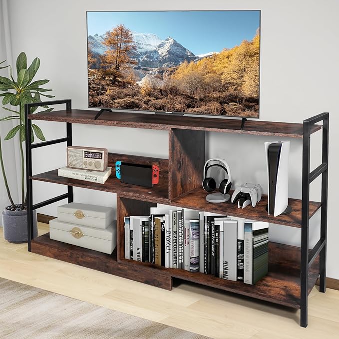 Deformable TV Stand, Entertainment Center with Storage, Open Shelves Modern Television Stands for 55 Inch TV, Wood TV Console Entryway Table Media Console Cabinet for Bedroom Living Room - LeafyLoom
