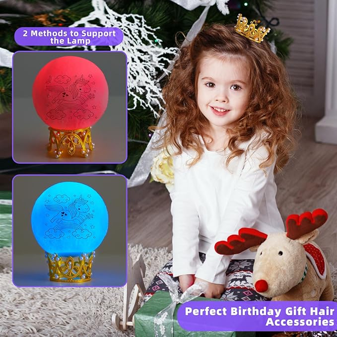Moon Lamp, 3.9 Inch 3D Moon Night Light Gifts for 3 4 5 6 7 8 9 10 11 12 13+ Year Old Girls Birthday, Unicorn Gifts for Girls Age 3 4 5 6-8+ 16 Colors with Crown Stand & Remote Control - LeafyLoom