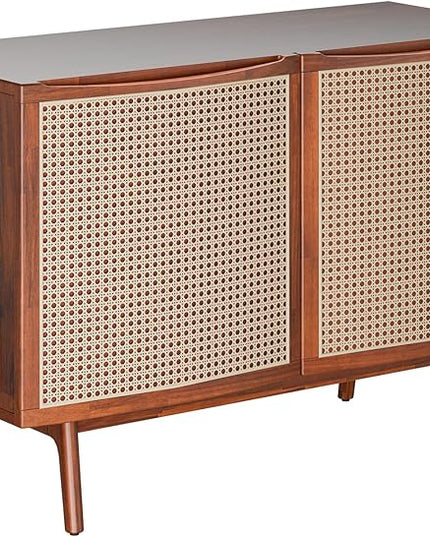 Bme Nancy Accent Cabinet, Elegant Curved Entryway Table with Storage with Soft-Close Doors, Solid Acacia Wood Frame with Adjustable Shelf and Levelers, Easy to Assemble, Anti-Tip Kit Included - LeafyLoom