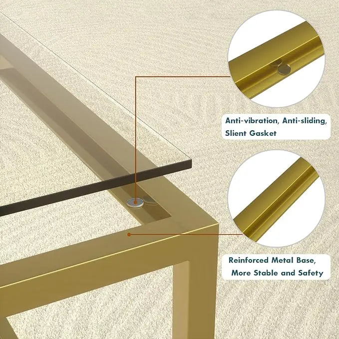 SAYGOER Gold Coffee Table Glass Modern Coffee Tables for Small Space Simple Square Center Table for Living Room Home Office 26.7 x 26.7 x 15.7, Easy Assembly - LeafyLoom