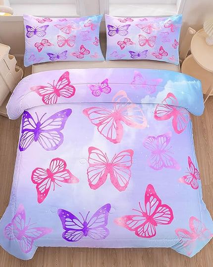 Tailor Shop Butterfly Comforter Sets King Size,Purple Butterfly Bedding Sets for Girls Kids Teens with 2 Pillowcase… - LeafyLoom