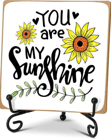 You Are My Sunshine Motivational Desk Decor, Sunflower Wood Plaque with Stand Decorations for Woman Office Home Bathroom -A38 - LeafyLoom