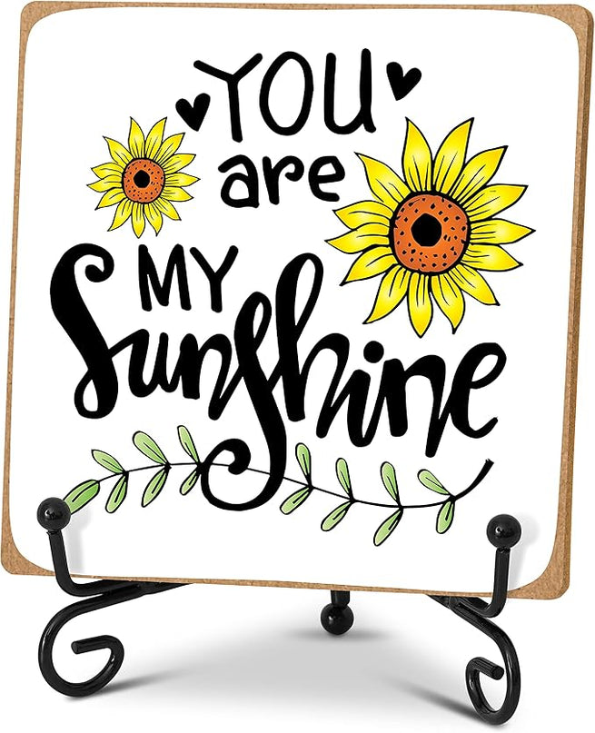 You Are My Sunshine Motivational Desk Decor, Sunflower Wood Plaque with Stand Decorations for Woman Office Home Bathroom -A38 - LeafyLoom
