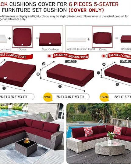 ClawsCover 11Pack Outdoor Seat and Back Cushions Replacement Covers Fit for 5-Seater 6Pieces Wicker Rattan Patio Furniture Conversation Set Sectional Couch Chairs,Burgundy-Included Cover Only - LeafyLoom