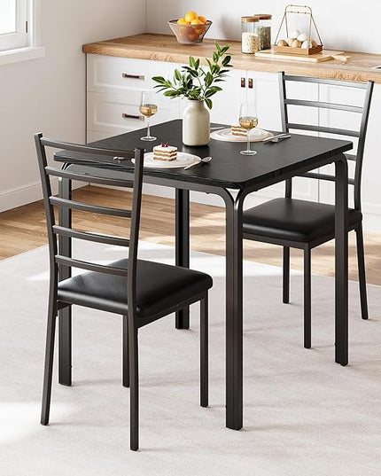 IDEALHOUSE Dining Table for 2, Small Table and Chairs Set of 2, Dinette Set for 2, Square Dinner Table Set, 3 Piece Kitchen & Dining Room Sets for Small Space (Black, Dining Table with 2Chairs) - LeafyLoom