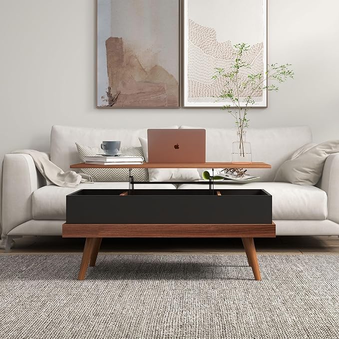 NicBex Coffee Table Wooden Lift Top Coffee Table with Storage Center Tables with Hidden Compartments and Legs Lift Tabletop Dining Table for Living Room, Office, and Bedroom,39.25" W, Walnut - LeafyLoom