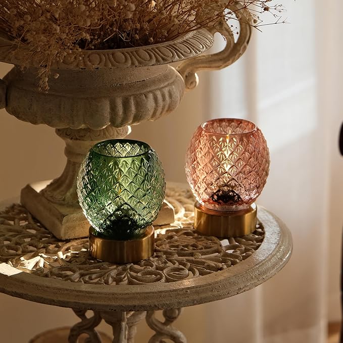 Battery Operated Lamp with Timer,Glass Cordless Lamps with LED Bulb,Decorative Lights for Living Room Bedroom Tabletop Entryway Centerpiece Gift (Green) - LeafyLoom