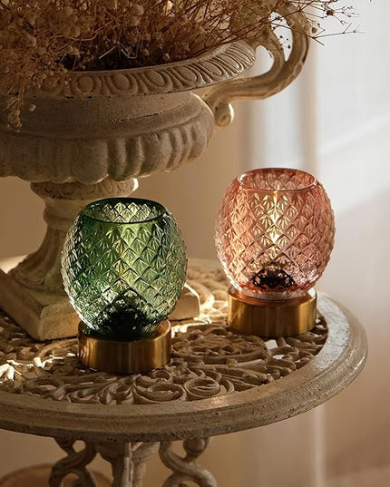 Battery Operated Lamp with Timer,Glass Cordless Lamps with LED Bulb,Decorative Lights for Living Room Bedroom Tabletop Entryway Centerpiece Gift (Pink) - LeafyLoom