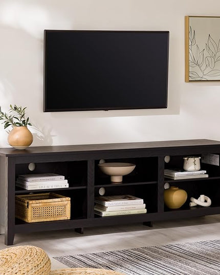 Walker Edison Wren Classic 6 Cubby TV Stand for TVs up to 80 Inches, 70 Inch, Black - LeafyLoom