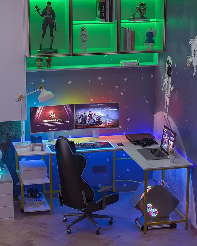 Teraves Reversible L Shaped Desk with Large Surface, 61 Inch Sturdy Corner Desk with Storage Shelves, Premium Office Computer Desk Workstation for Home Office Gaming - LeafyLoom