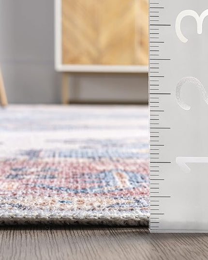 nuLOOM Olga Machine Washable Distressed Vintage Medallion Ultra Thin Area Rug, 8' x 10', Blue - LeafyLoom