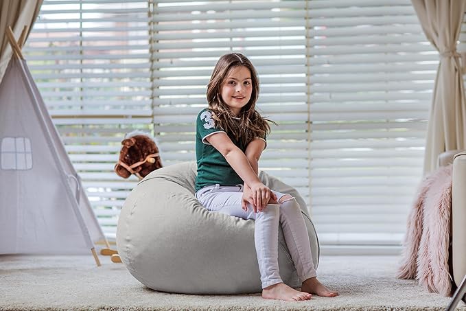 Wekapo Stuffed Animal Storage Bean Bag Chair Cover for Kids | Stuffable Zipper Beanbag for Organizing Children Plush Toys Large Premium Cotton Canvas (Solid Grey, X-Large) - LeafyLoom
