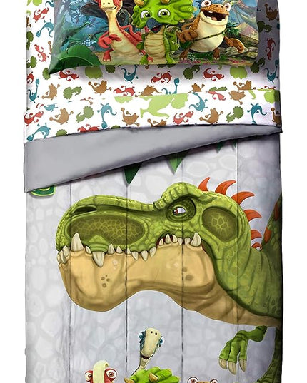Jay Franco Gigantosaurus 4 Piece Toddler Bed Set – Bed Set includes Toddler Size Comforter & Sheet Set - Bedding Features Dinosaur Rocky, Bill, Tiny, & Mazu (Official Gigantosaurus Product) - LeafyLoom