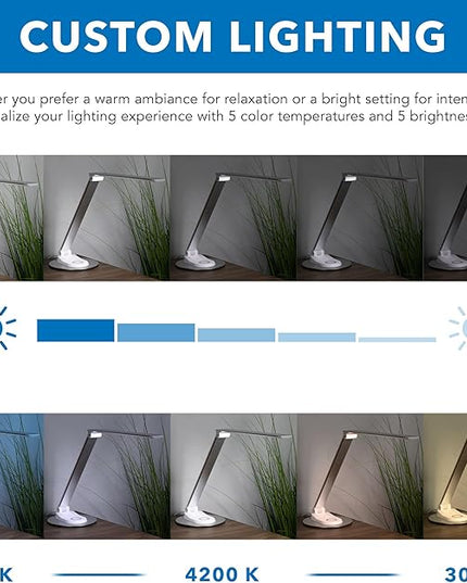 Mount-It! LED Desk Lamp with Wireless Charger and USB-C Charging Port, Dimmable Desk Lamp with 25 Brightness and Color Modes, for Home or Office, Adjustable Arm, Silver/White - LeafyLoom