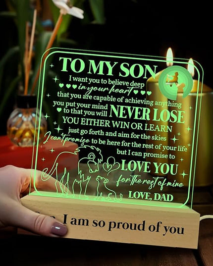 ARTSYWIX Gift for Son from Dad Father, to my Son 3D Illusion Lamp Wooden Base USB Powered Acrylic Night Light, Son Grandson Bonus Son Boy Lamp Present, Gift for Graduation Keepsake Birthday - LeafyLoom