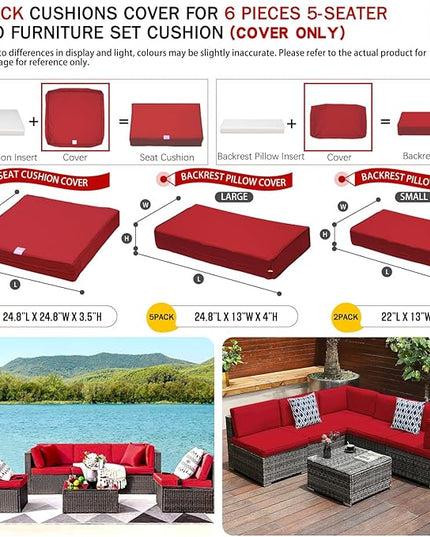 ClawsCover 12 Pack Outdoor Seat and Back Cushions Replacement Covers Fit for 6Pieces 5-Seater Wicker Rattan Patio Furniture Conversation Set Sectional Couch Chairs,Red-Include Cover Only - LeafyLoom