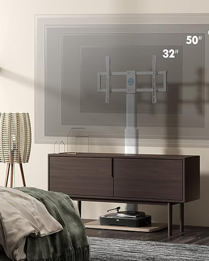 FITUEYES Swivel Floor TV Stand for 32 to 70 Inch TVs Tall Universal TV Stand Mount with Sturdy Wood Base, Space Saving for Corner Bedroom White - LeafyLoom