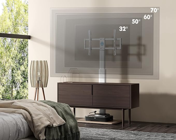 FITUEYES Swivel Floor TV Stand for 32 to 70 Inch TVs Tall Universal TV Stand Mount with Sturdy Wood Base, Space Saving for Corner Bedroom White - LeafyLoom