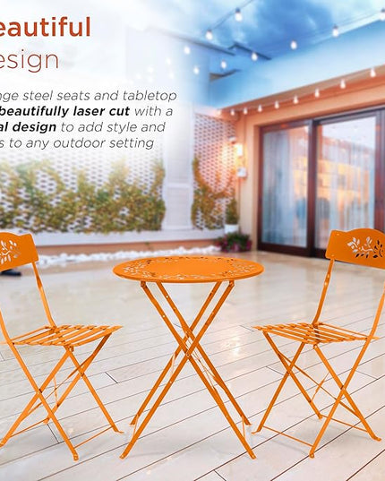 Alpine Corporation Indoor/Outdoor 3-Piece Bistro Set Folding Table and Chairs Patio Seating, Each, Orange - LeafyLoom