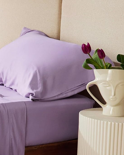 Bedsure Full Size Sheets, Cooling Sheets Full, Rayon Derived from Bamboo, Deep Pocket Up to 16", Breathable & Soft Bed Sheets, Hotel Luxury Silky Bedding Sheets & Pillowcases, Lilac - LeafyLoom