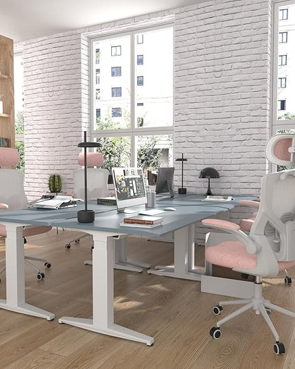 Ergonomic Office Chair, High Back Mesh Desk Chair with Thick Molded Foam Cushion, Coat Hanger, Adjustable Headrest, Lumbar Support, Tilt & Lock Function-Task Chair (Petal Pink) - LeafyLoom