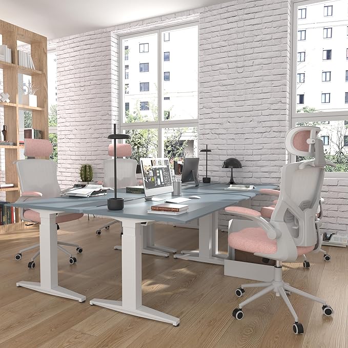 Ergonomic Office Chair, High Back Mesh Desk Chair with Thick Molded Foam Cushion, Coat Hanger, Adjustable Headrest, Lumbar Support, Tilt & Lock Function-Task Chair (Petal Pink) - LeafyLoom