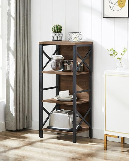 Bookcase, Industrial Small Bookshelf,4-Tier Narrow Bookcase Storage Organizer, Small Book Shelf for Small Spaces, Living Room, Bedroom and Home Office, Brown - LeafyLoom