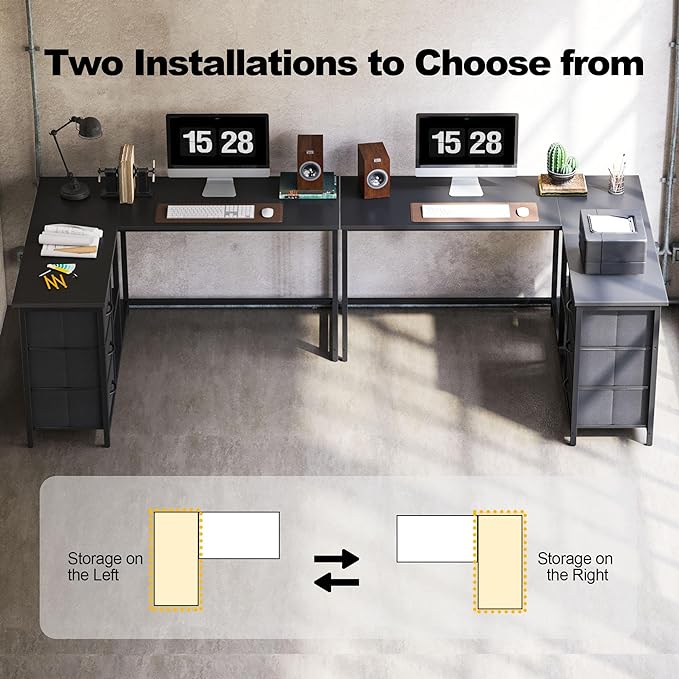Treesland L Shaped Desk with Drawers, Computer Desk with Storage & Shelves, Corner Desk with Storage, Home Office Desks with Drawers, L Shape Desks with Storage, Black - LeafyLoom