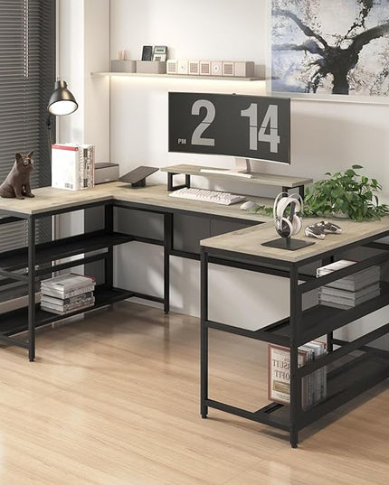 NicBex Laik-DW-00010-DX Desks, 82" W x 43" D x 35" H, Gray - LeafyLoom