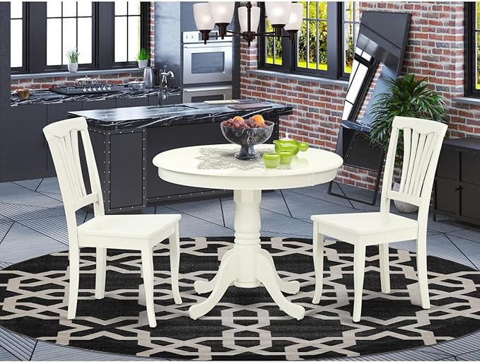 East West Furniture ANAV3-LWH-W 3 Piece Set for Small Spaces Contains a Round Table with Pedestal and 2 Kitchen Dining Chairs, 36x36 Inch - LeafyLoom