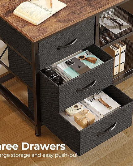 Seventable L Shaped Computer Desk with Drawers, Reversible Gaming Desk with LED Lights & Charging Port, Corner Desk with Storage Shelves & Monitor Stand for Home Office Rustic Brown - LeafyLoom