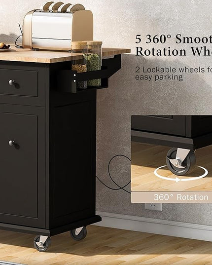 Kitchen Island with Storage, Rolling Table on Wheels w/Drop Leaf, Internal Storage Rack and 3 Tier Pull Out Cabinet Organizer， Spice Rack for Dinning Room - LeafyLoom