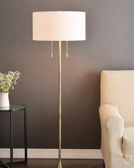 Kenroy Home 21405AB Stowe Floor Lamp with Antique Brass Finish, Modern Style, 61" Height, 19" Width, 19" Depth - LeafyLoom