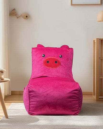 Bean Bag Chair for Kids, Cute Pig L-Shape Animal Bean Bag Sofa with Top Handles and Side Pockets, Cute Soft and Comfy Bean Bag Chair with Filler Included, Ages 1+ Children's Day Gifts - LeafyLoom