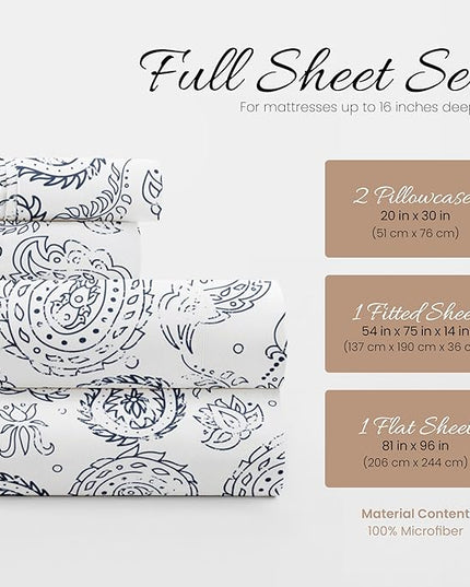 Linen Market 4 Piece Full Bedding Sheet Set (Navy Floral) - Sleep Better Than Ever with These Ultra-Soft & Cooling Bed Sheets for Your Full Size Bed - Deep Pocket Fits 16" Mattress - LeafyLoom