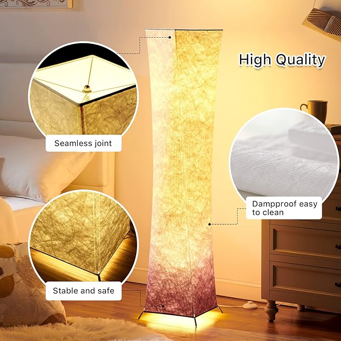 chiphy Floor Lamp, 52" Tall Standing Lamp, 3 Levels Adjustable Brightness LED Bulbs, Column Floor Light, Purple Gradient Fabric Lampshade, Home Decor for Living Room, Bedroom, Kids Room - LeafyLoom
