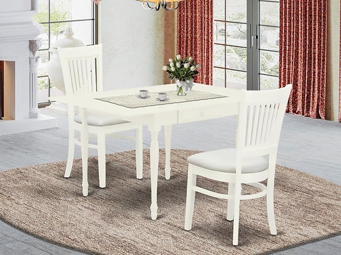 East West Furniture MZVA3-LWH-C Monza 3 Piece Kitchen Set Contains a Rectangle Dining Room Table with Dropleaf and 2 Linen Fabric Upholstered Chairs, 36x54 Inch - LeafyLoom