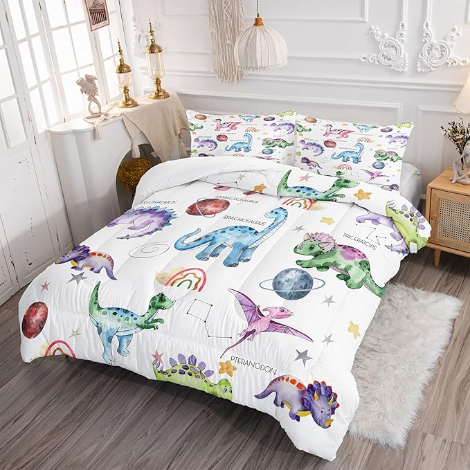 CVHOUSE Dinosaur Bedding Set,Dinosaur Comforter,Dinosaur Comforter Set King,Microfiber Quilt Set with 1 Comforter and 2 Pillow Cases- 3 Piece - LeafyLoom