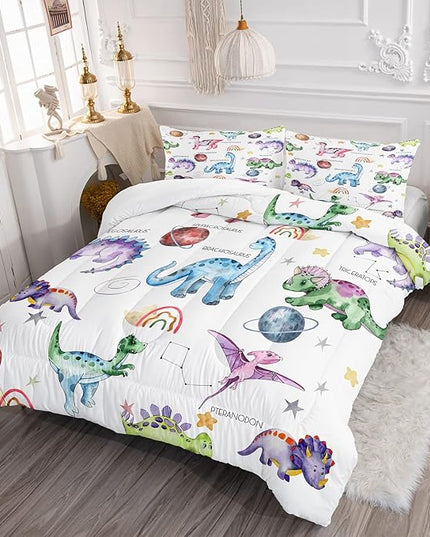 CVHOUSE Dinosaur Bedding Set,Dinosaur Comforter,Dinosaur Comforter Set Full,Microfiber Quilt Set with 1 Comforter and 2 Pillow Cases- 3 Piece - LeafyLoom