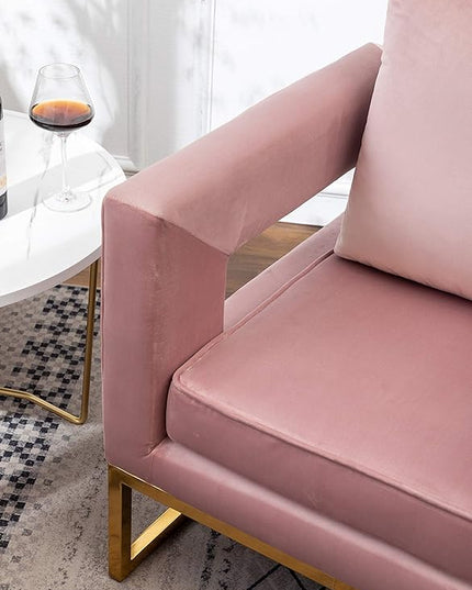 Roundhill Furniture Lenola Upholstered Accent Arm Chair, Pink 27.5D x 29.75W x 34.5H in - LeafyLoom