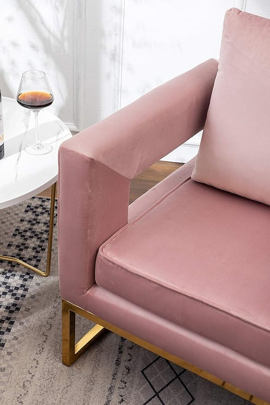 Roundhill Furniture Lenola Upholstered Accent Arm Chair, Pink 27.5D x 29.75W x 34.5H in - LeafyLoom