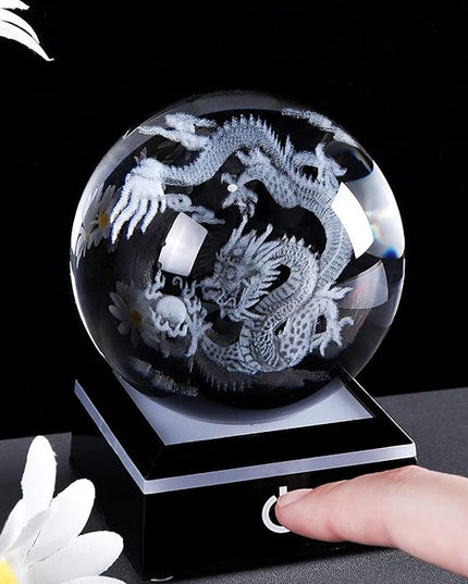 Qianwei Chinese Dragon Decor Gifts, Dragon Statue Figurines Stuff Decorations 3D Laser Etched Halloween Crystal Balls Feng Shui for Witchcraft Paper Weights Glass Decor - LeafyLoom