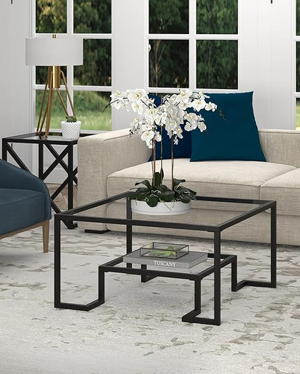Henn&Hart 32" Wide Square Coffee Table in Satin Nickel, Modern coffee tables for living room, studio apartment essentials - LeafyLoom