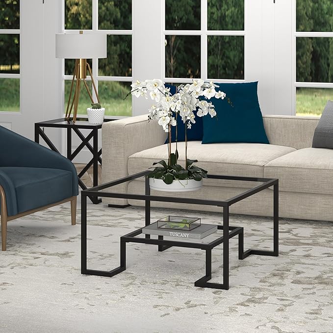 Henn&Hart 32" Wide Square Coffee Table in Satin Nickel, Modern coffee tables for living room, studio apartment essentials - LeafyLoom