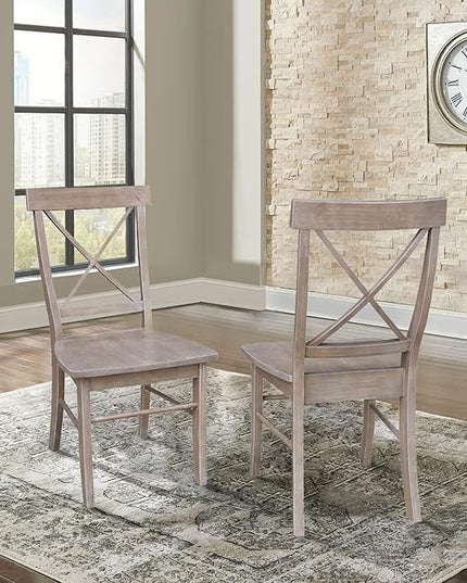 International Concepts Set of Two X-Back Solid Wood Seats Dining Chairs, Washed Gray Taupe - LeafyLoom
