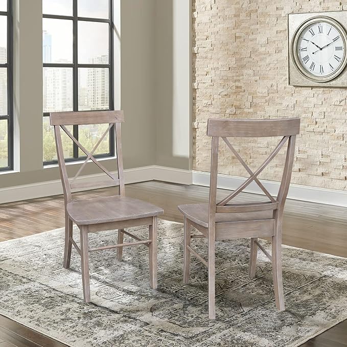 International Concepts Set of Two X-Back Solid Wood Seats Dining Chairs, Washed Gray Taupe - LeafyLoom